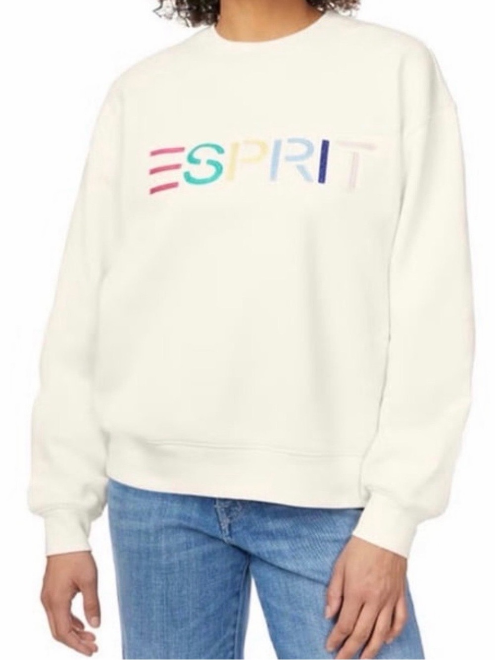 Esprit XL Cream Crewneck Sweatshirt with Rainbow Logo